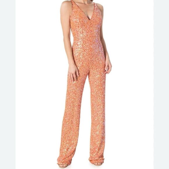 NWOT Dress the Population Charlie apricot sequin jumpsuit - Picture 1 of 9